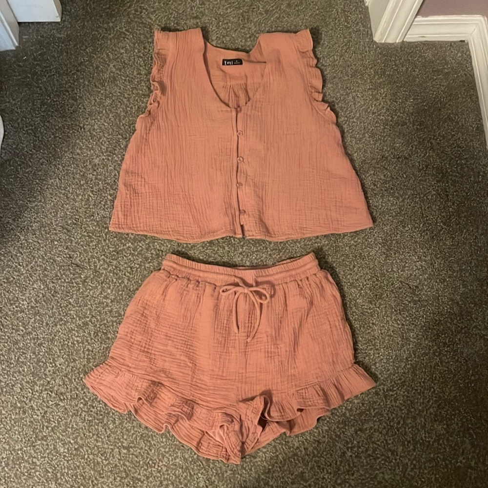 Ruffle Trim Tank and Shorts Set